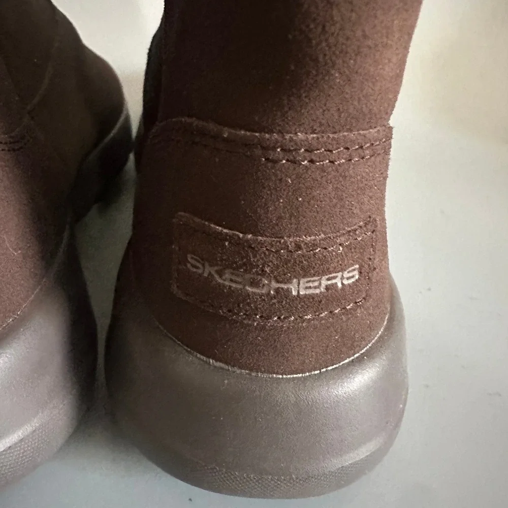 Skechers On-the-GO Joy Brown Suede Faux Fur Trim Winter Boots Womens 7